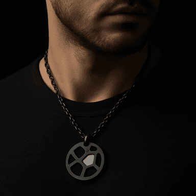 Void Disc Pendant — worn
