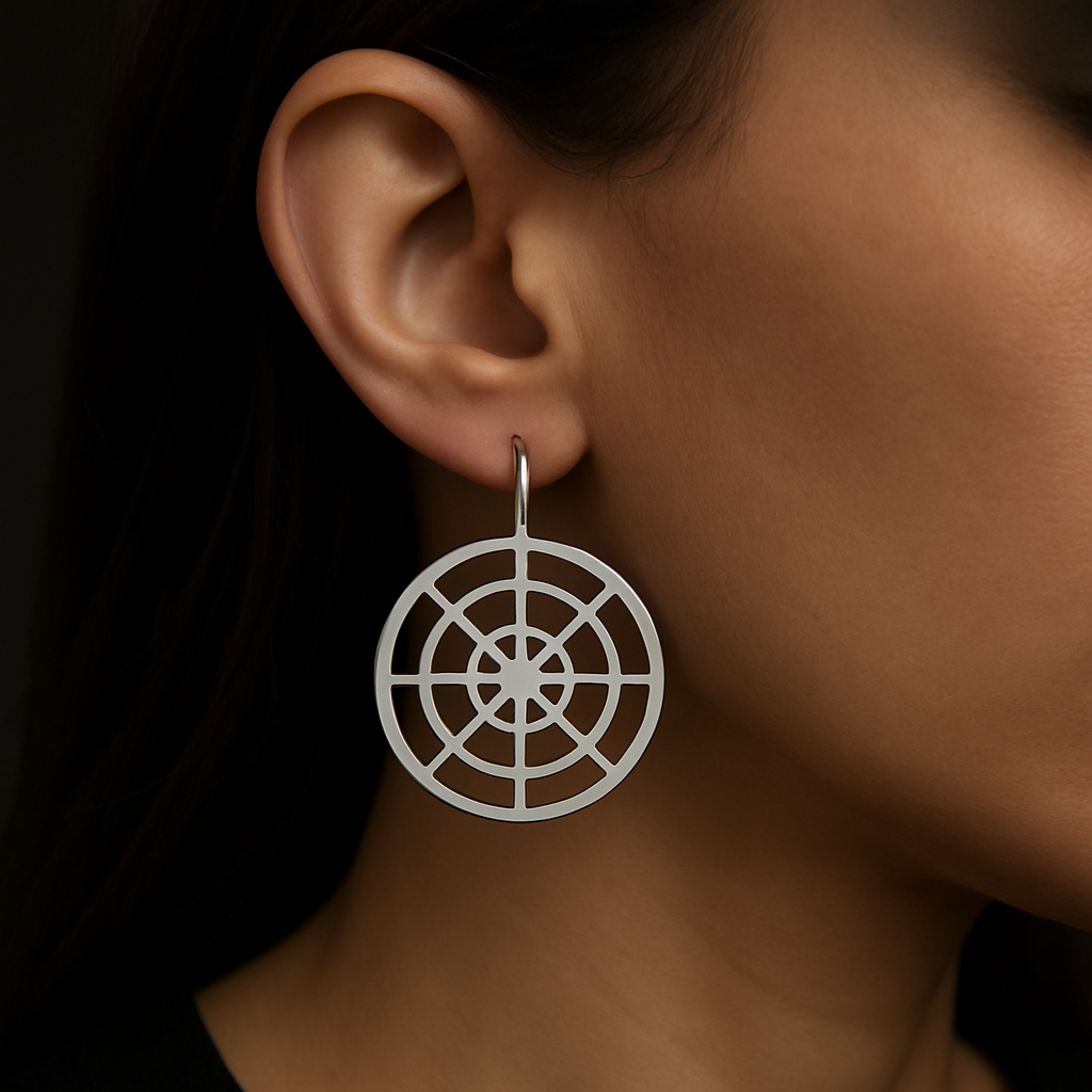 Halo Mesh Earrings — worn by a woman