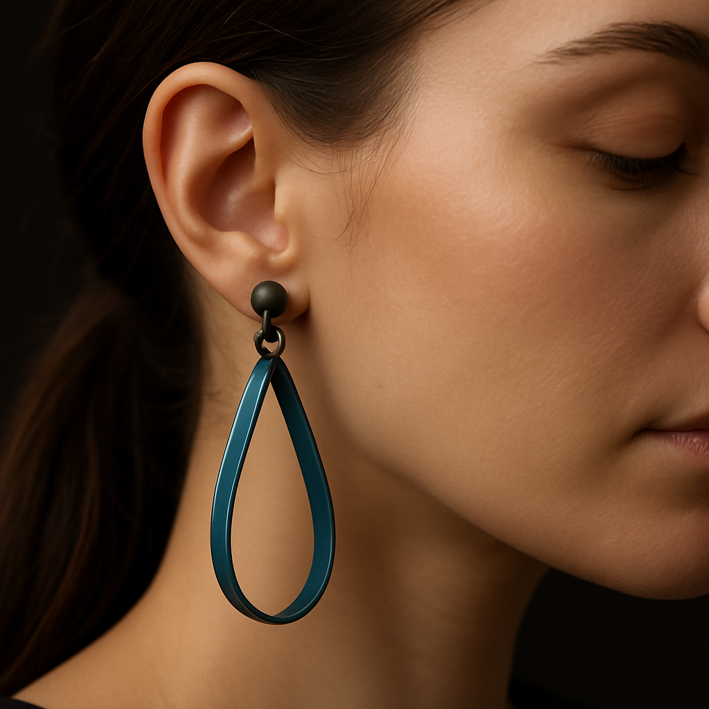 Ion Ribbon Earrings — worn by a woman