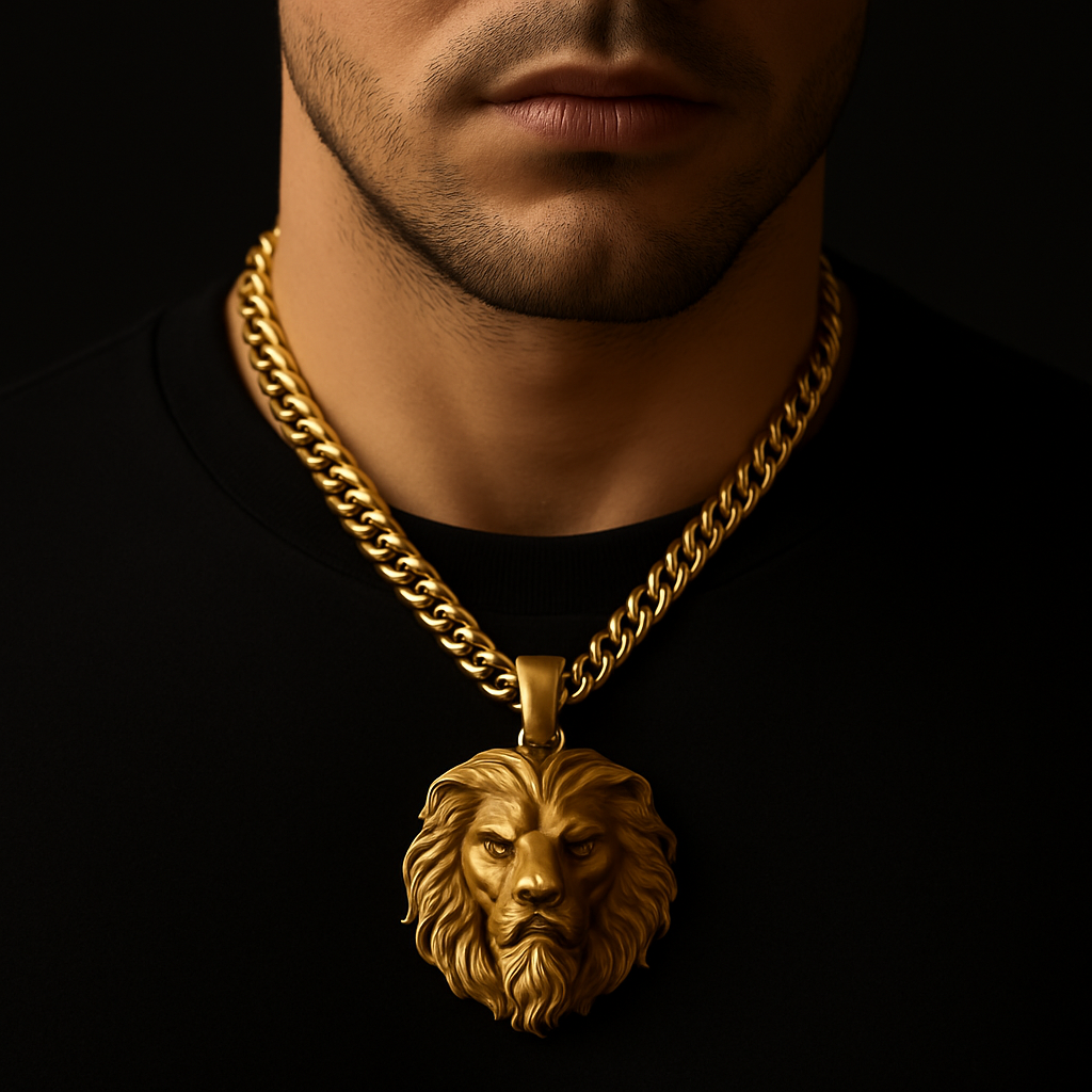 Lion Crest Pendant — worn