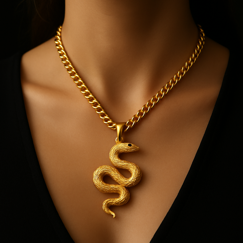 Serpent Coil Pendant — worn
