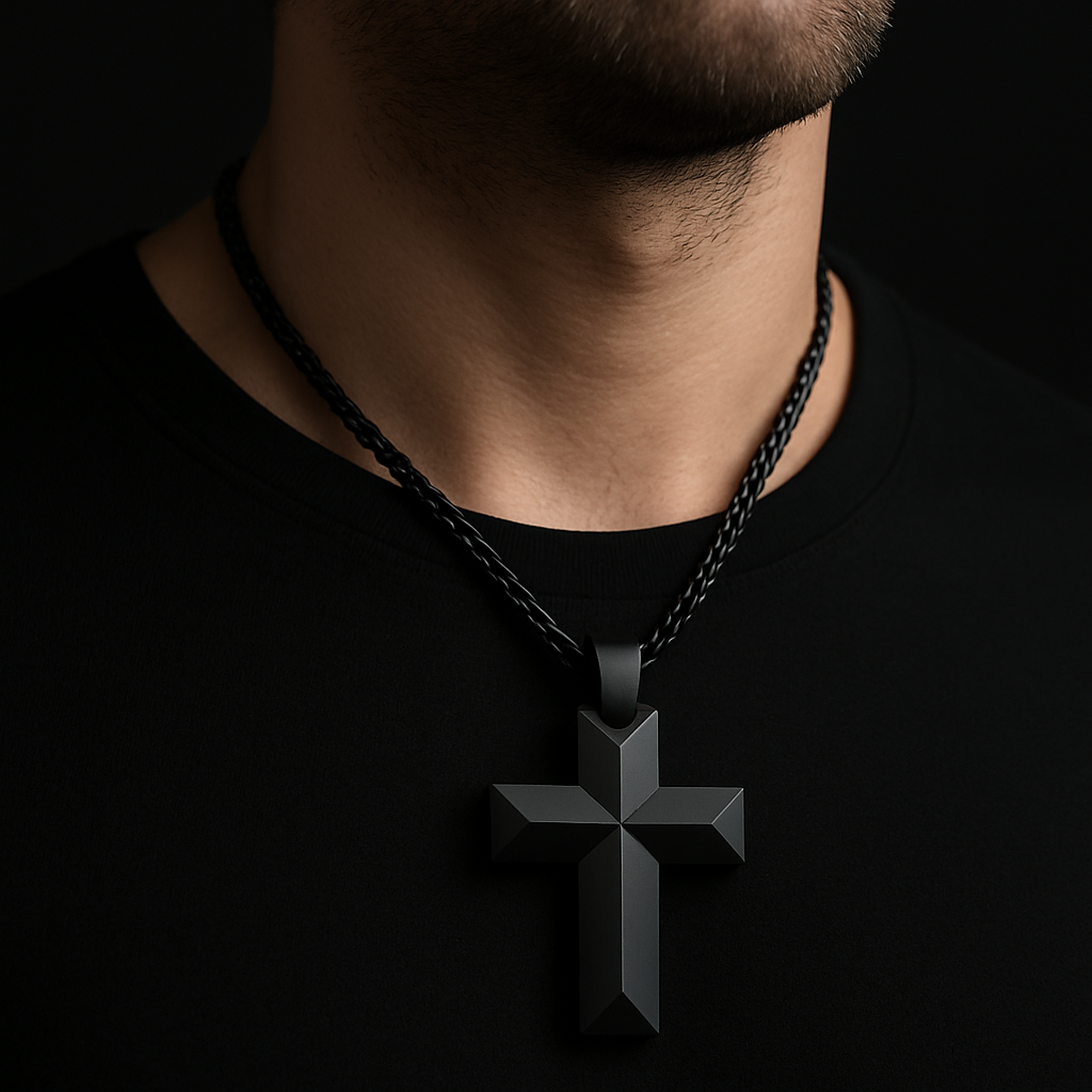Stealth Cross Pendant — worn