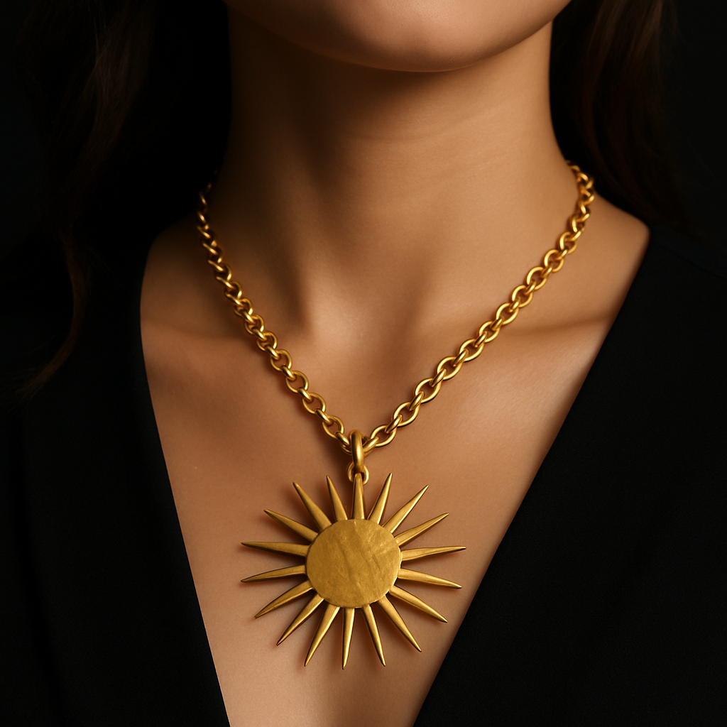 Sunburst Medallion Pendant — worn